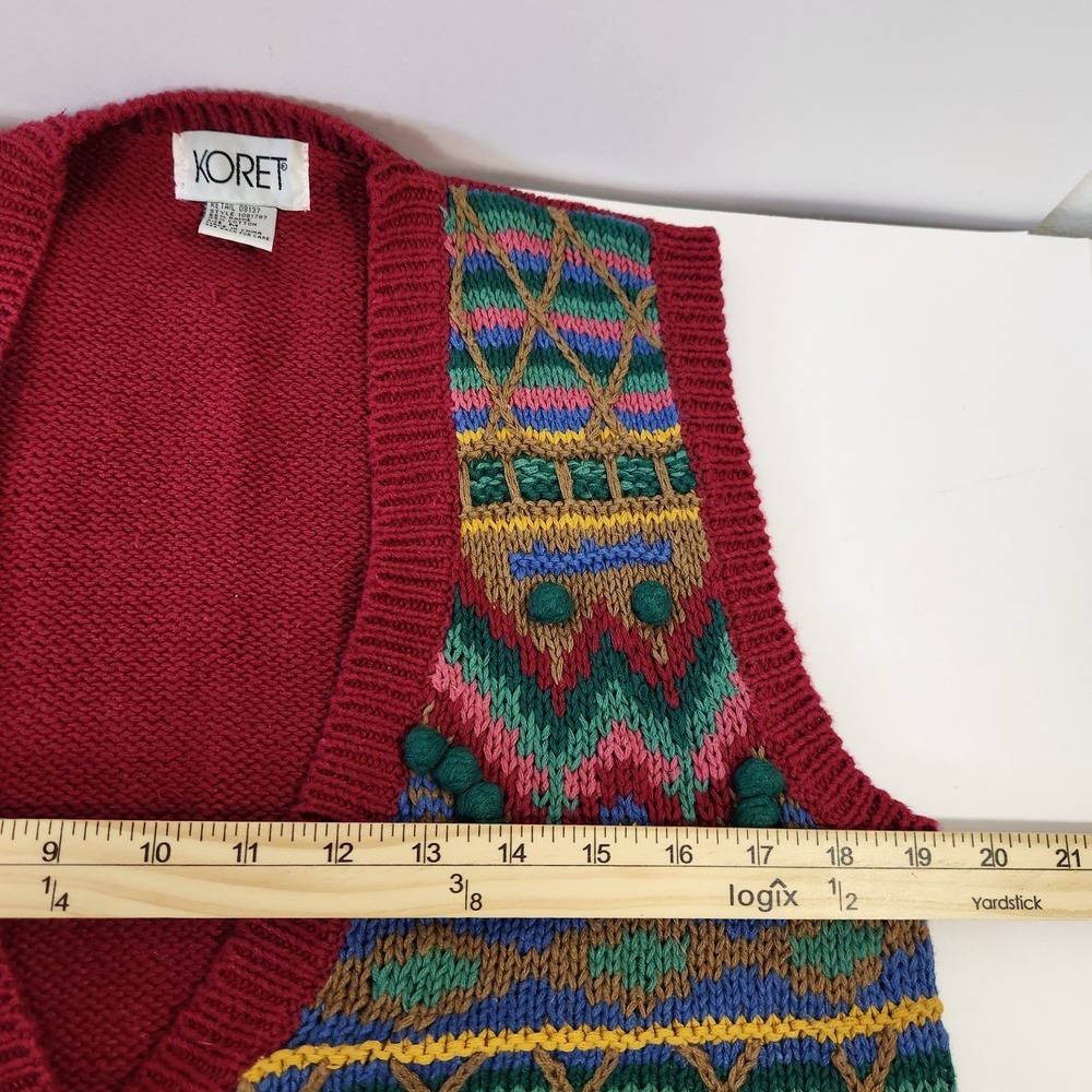 Vintage 90s Sweater Vest M Grandmacore Art Teacher Folk Art Boho Embellished - Picture 7 of 10